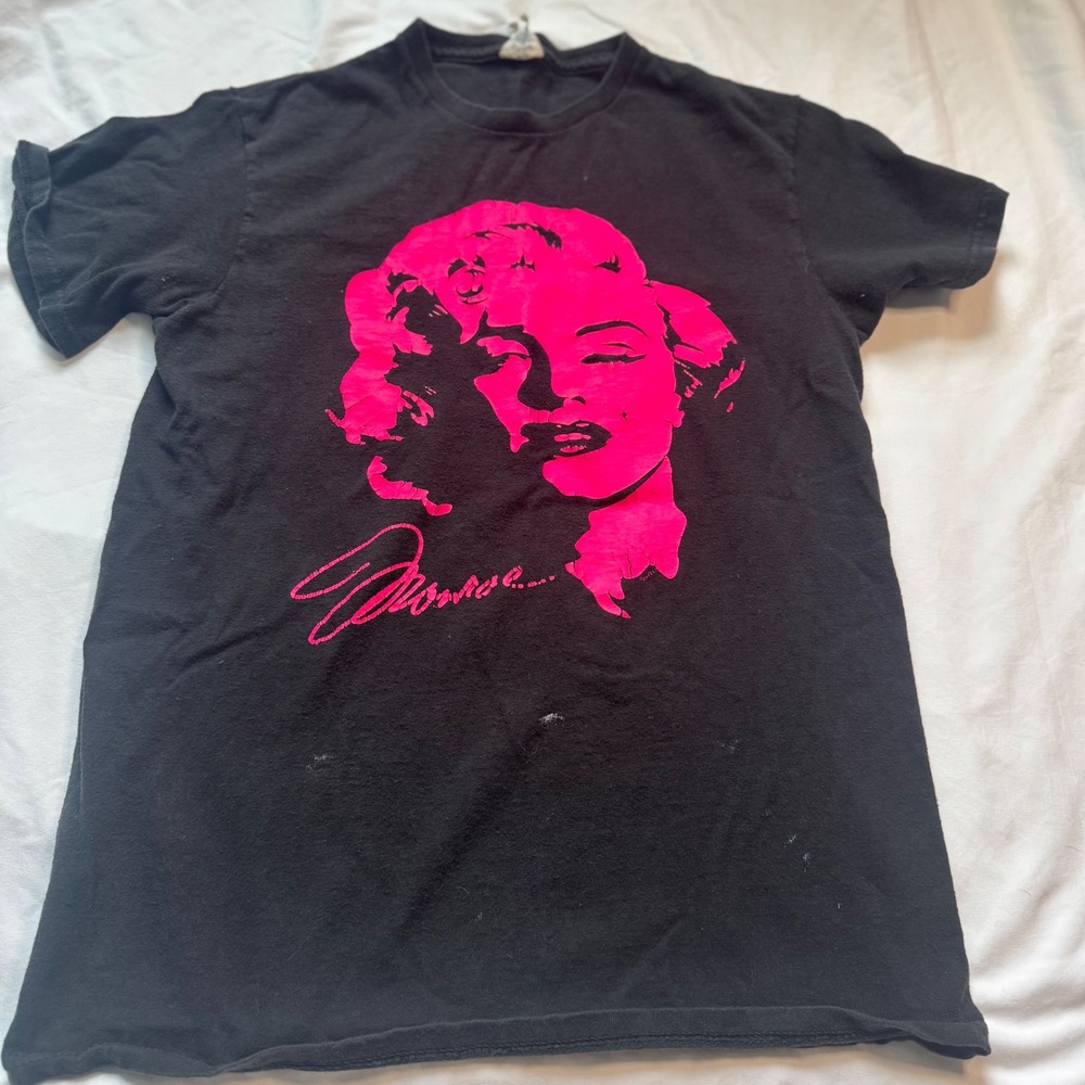 Marilyn Monroe Graphic T-Shirt Black Neon Pink Portrait Short Sleeve Crewneck